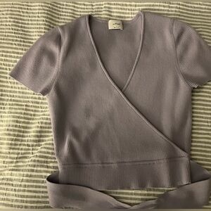 Aritzia Wilfred LAVENDER Ribbed Wrap Top